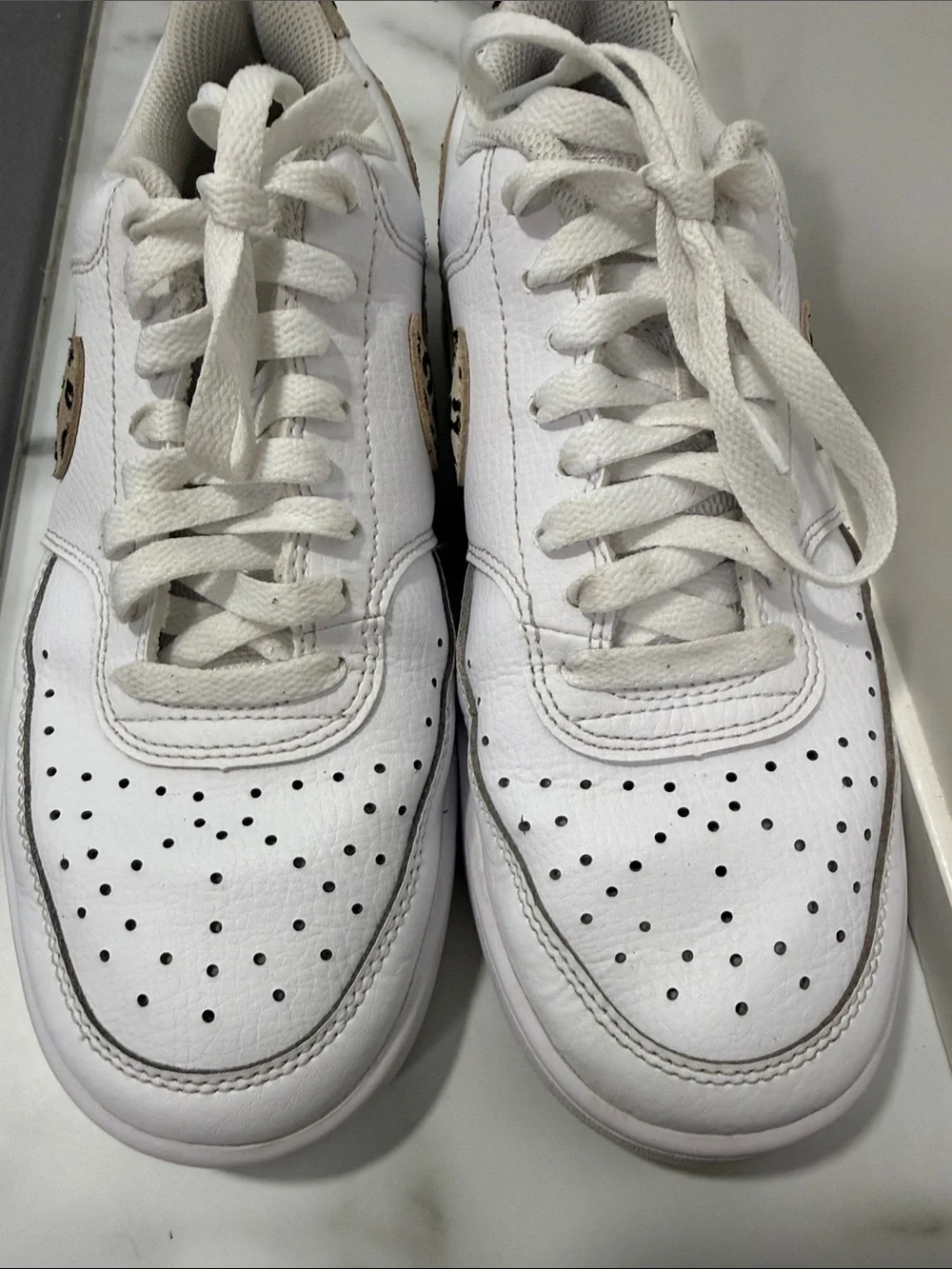 Nike Women’s Size 9 Court Vision Low 'Leopard Swoosh - White' DD9665-100